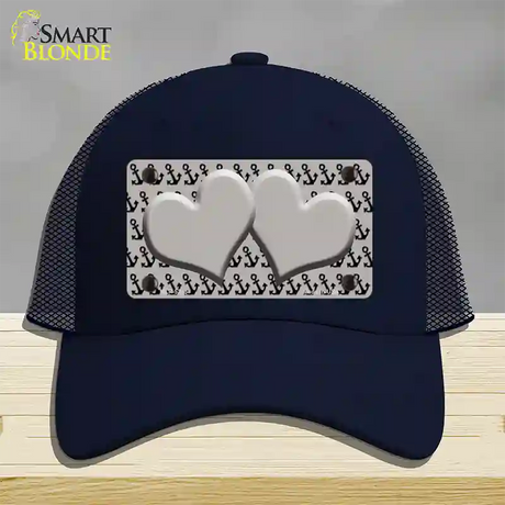 Grey Black Anchor Grey Heart Center Novelty License Plate Hat Mesh / Navy