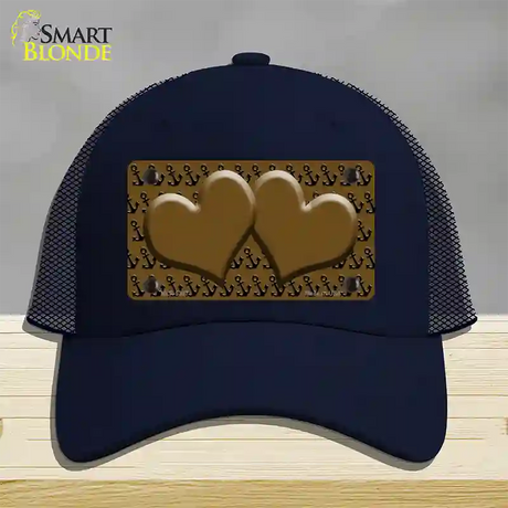 Brown Black Anchor Brown Heart Center Novelty License Plate Hat Mesh / Navy