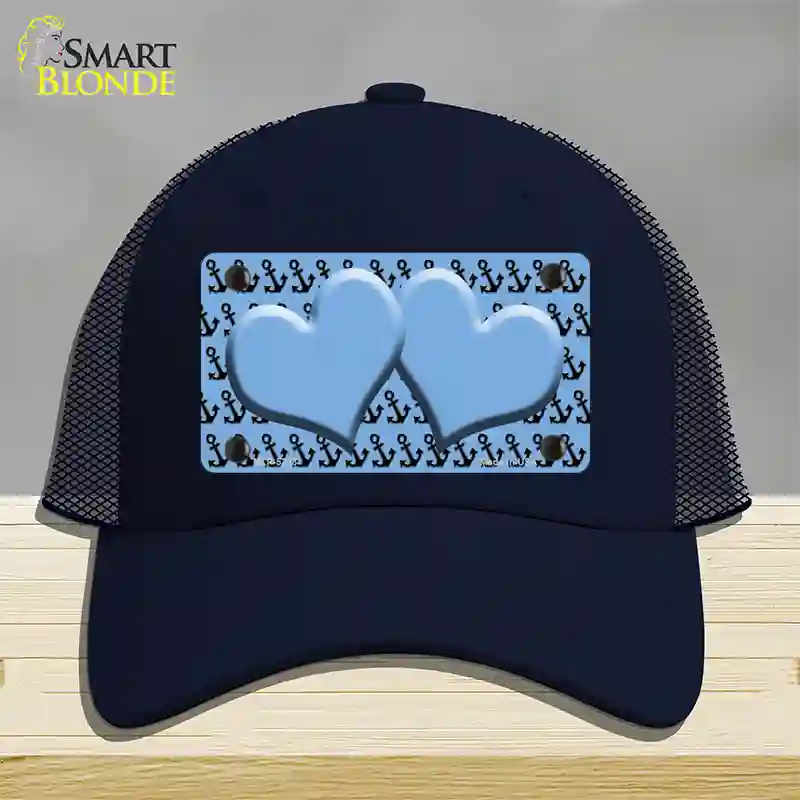 Light Blue Black Anchor Light Blue Heart Center Novelty License Plate Hat Mesh / Navy