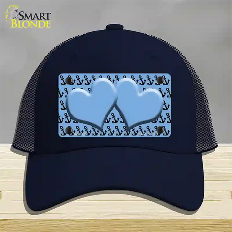 Light Blue Black Anchor Light Blue Heart Center Novelty License Plate Hat Mesh / Navy