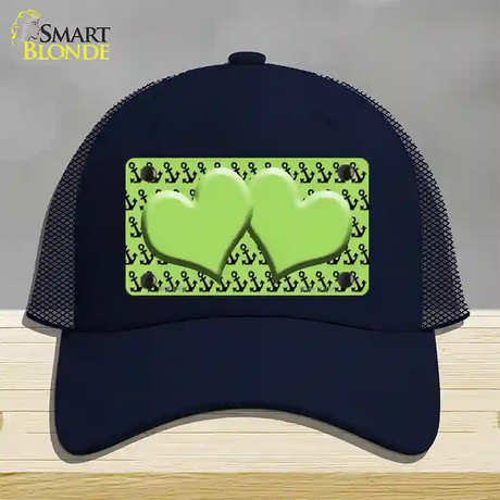 Lime Green Black Anchor Lime Green Heart Center Novelty License Plate Hat Mesh / Navy