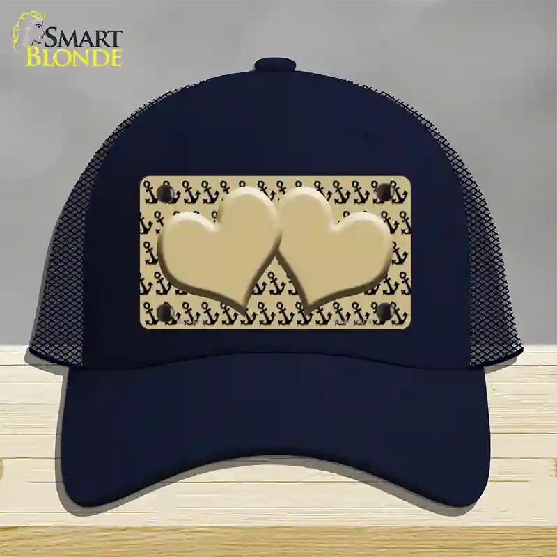 Gold Black Anchor Gold Heart Center Novelty License Plate Hat Mesh / Navy