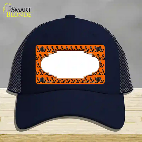 Orange Black Anchor Scallop Center Novelty License Plate Hat Mesh / Navy