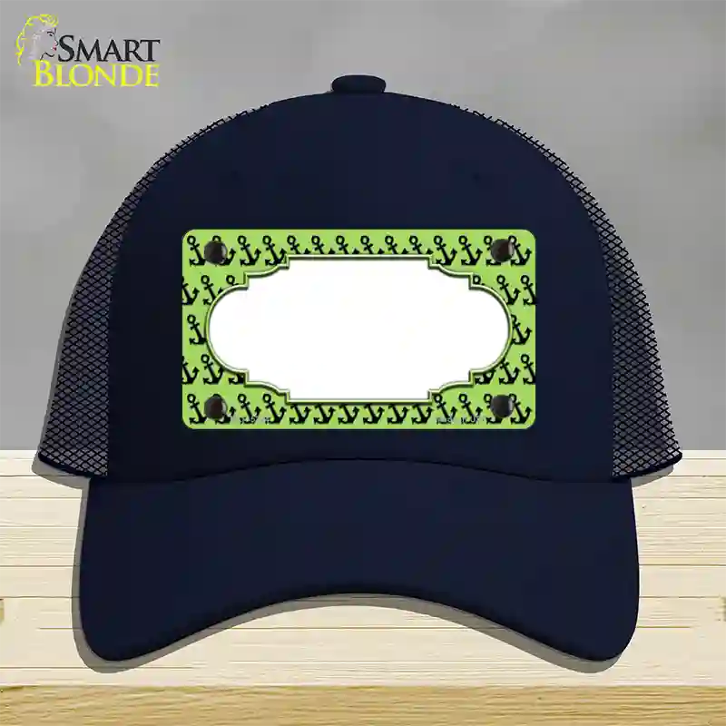 Lime Green Black Anchor Scallop Center Novelty License Plate Hat Mesh / Navy