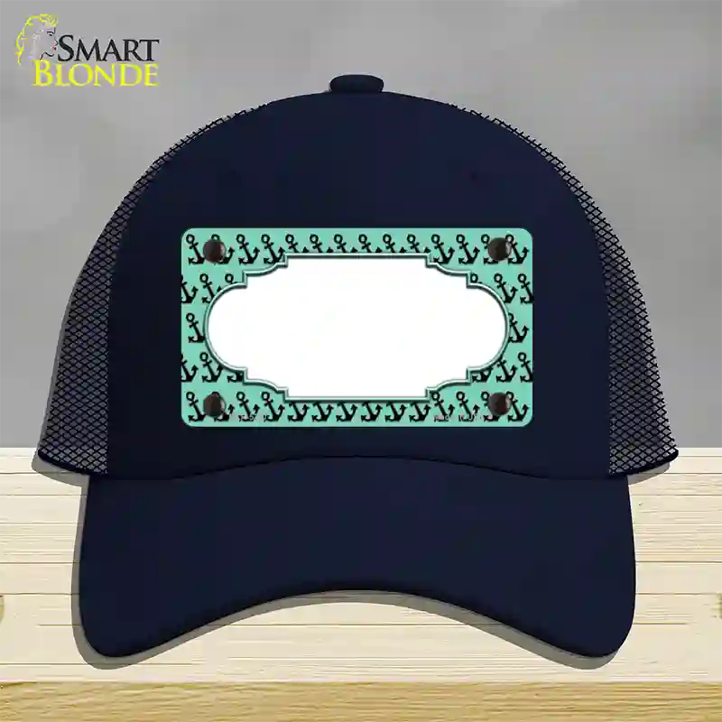 Mint Black Anchor Scallop Center Novelty License Plate Hat Mesh / Navy