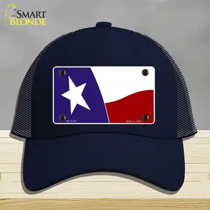 Texas State Flag Waving Novelty License Plate Hat Mesh / Navy