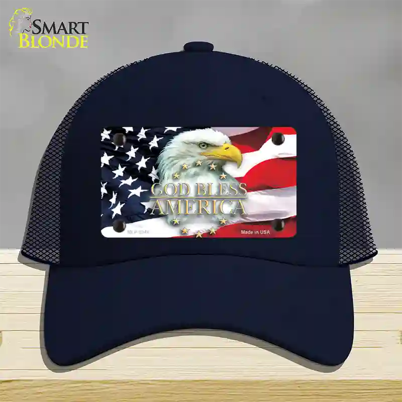 God Bless America Eagle Novelty License Plate Hat Mesh / Navy