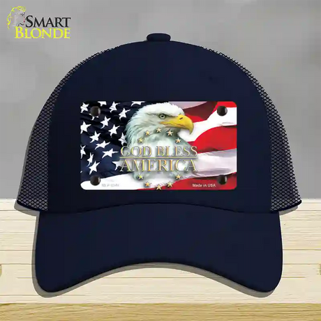 God Bless America Eagle Novelty License Plate Hat Mesh / Navy