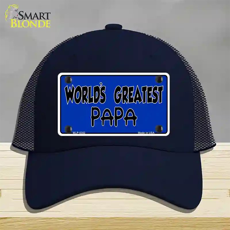 Worlds Greatest PaPa Novelty License Plate Hat Mesh / Navy