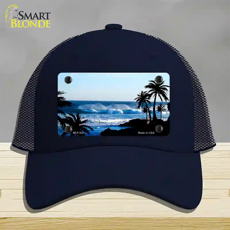 Ocean Wave Novelty License Plate Hat Mesh / Navy