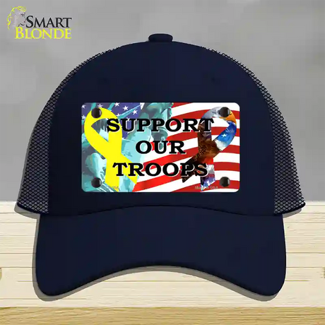 Support Our Troops Ribbon Novelty License Plate Hat Mesh / Navy