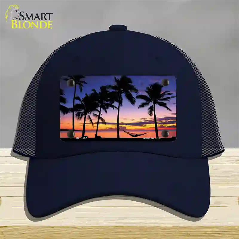 Sunset Hammock Novelty License Plate Hat Mesh / Navy