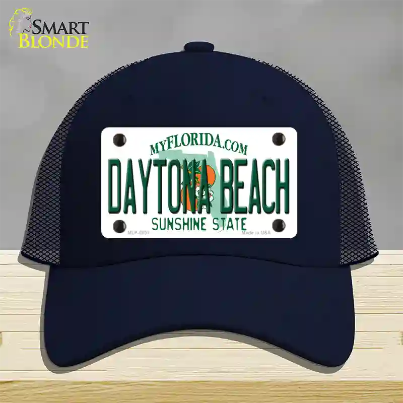 Daytona Beach Florida Novelty License Plate Hat Mesh / Navy