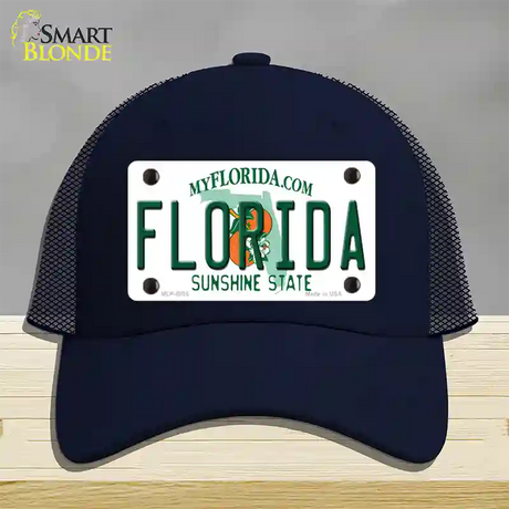 Florida Sunshine State Novelty License Plate Hat Mesh / Navy