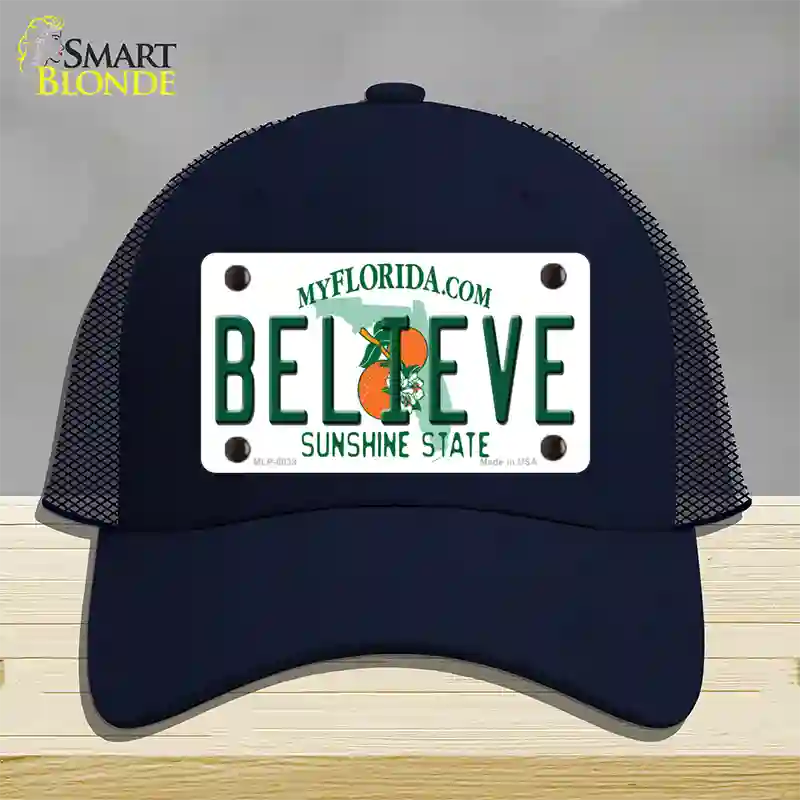 Believe Florida Novelty License Plate Hat Mesh / Navy