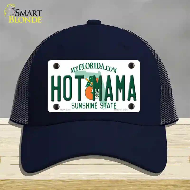 Hot Mama Florida Novelty License Plate Hat Mesh / Navy