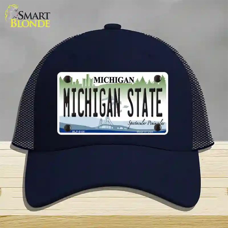 Michigan State Novelty License Plate Hat Mesh / Navy