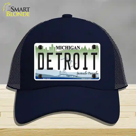 Detroit Michigan Novelty License Plate Hat Mesh / Navy