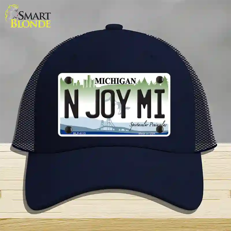 N Joy Mi Michigan Novelty License Plate Hat Mesh / Navy