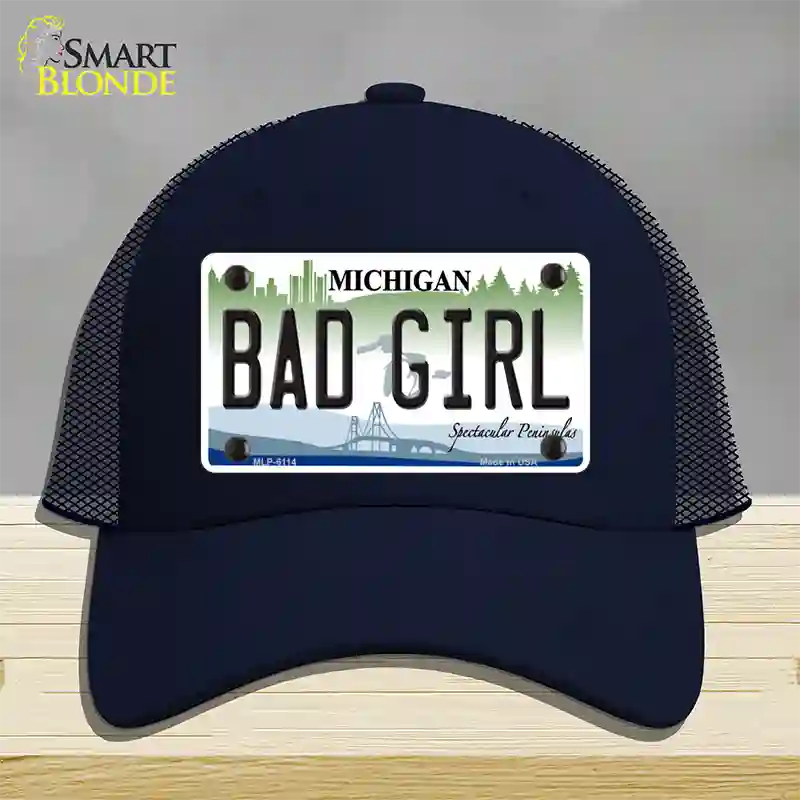 Bad Girl Michigan Novelty License Plate Hat Mesh / Navy