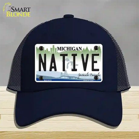 Native Michigan Novelty License Plate Hat Mesh / Navy