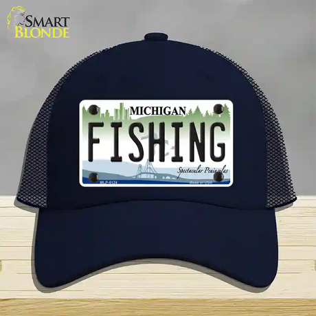 Fishing Michigan Novelty License Plate Hat Mesh / Navy