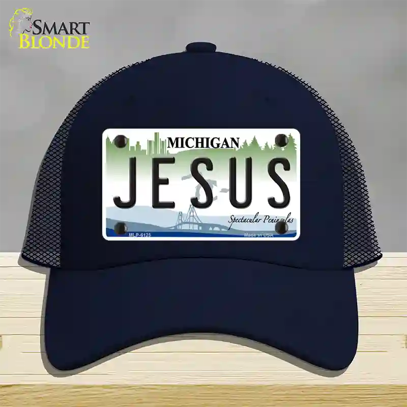 Jesus Michigan Novelty License Plate Hat Mesh / Navy