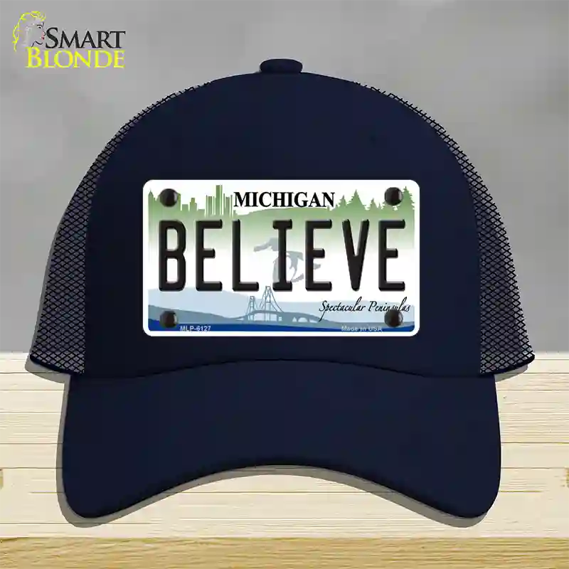 Believe Michigan Novelty License Plate Hat Mesh / Navy