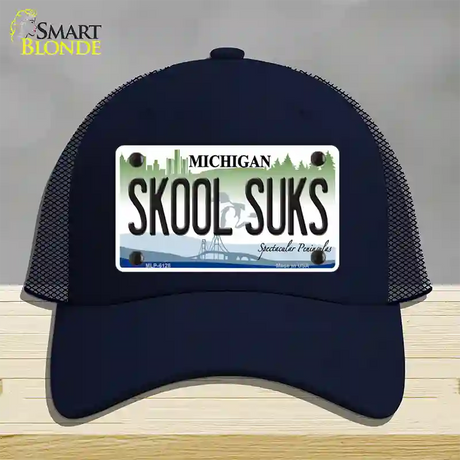 Skool Suks Michigan Novelty License Plate Hat Mesh / Navy