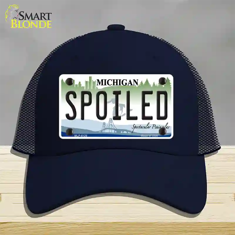 Spoiled Michigan Novelty License Plate Hat Mesh / Navy