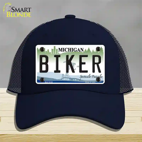 Biker Michigan Novelty License Plate Hat Mesh / Navy