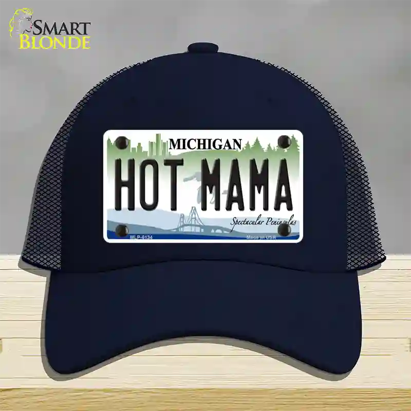 Hot Mama Michigan Novelty License Plate Hat Mesh / Navy