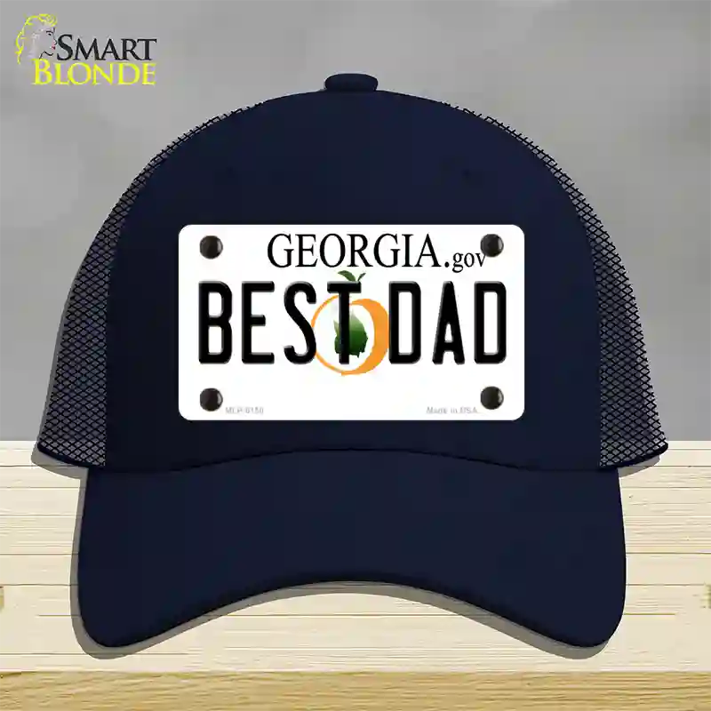 Best Dad Georgia Novelty License Plate Hat Mesh / Navy