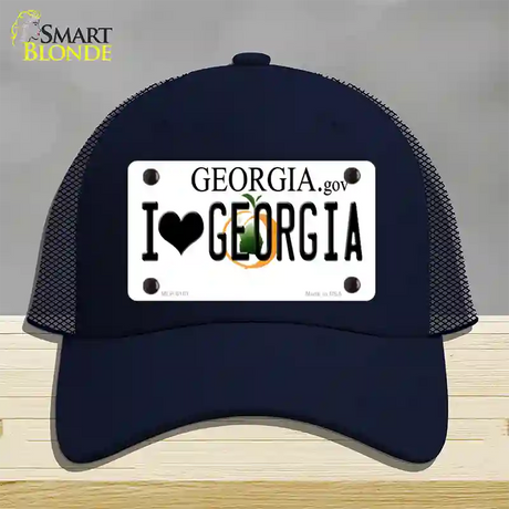 I Love Georgia Novelty License Plate Hat Mesh / Navy