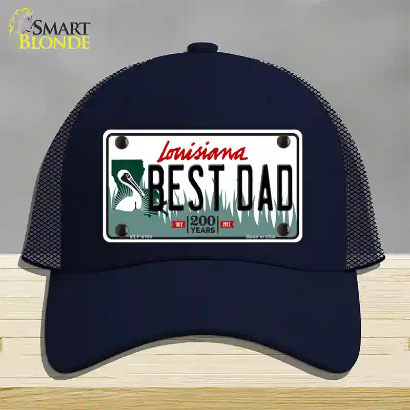 Best Dad Louisiana Novelty License Plate Hat Mesh / Navy