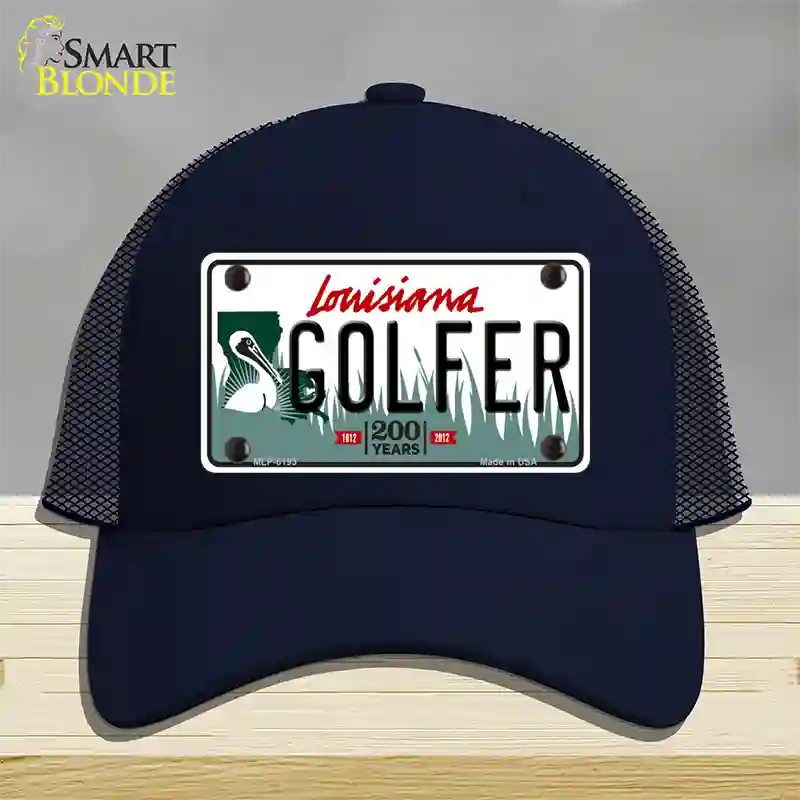 Golfer Louisiana Novelty License Plate Hat Mesh / Navy