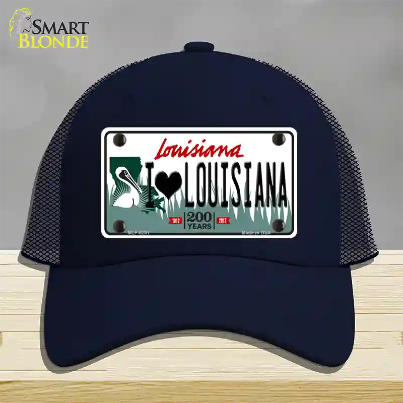 I Love Louisiana Novelty License Plate Hat Mesh / Navy