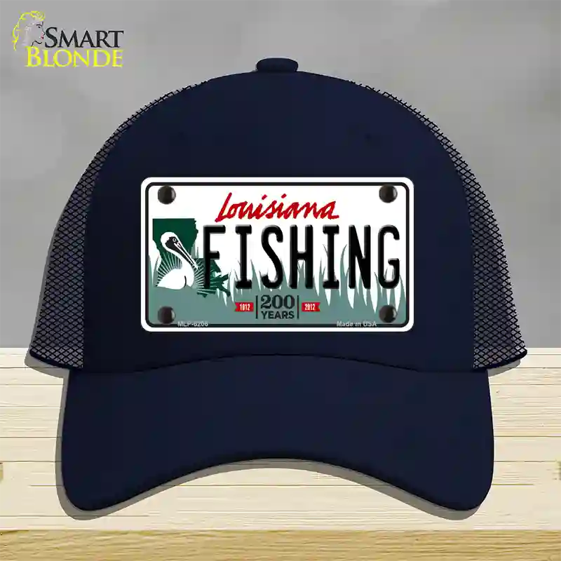 Fishing Louisiana Novelty License Plate Hat Mesh / Navy