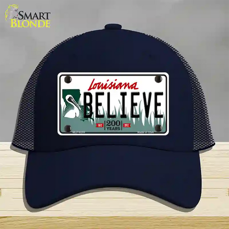 Believe Louisiana Novelty License Plate Hat Mesh / Navy