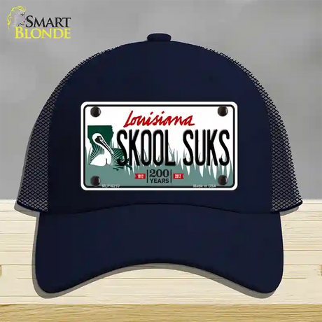 Skool Suks Louisiana Novelty License Plate Hat Mesh / Navy