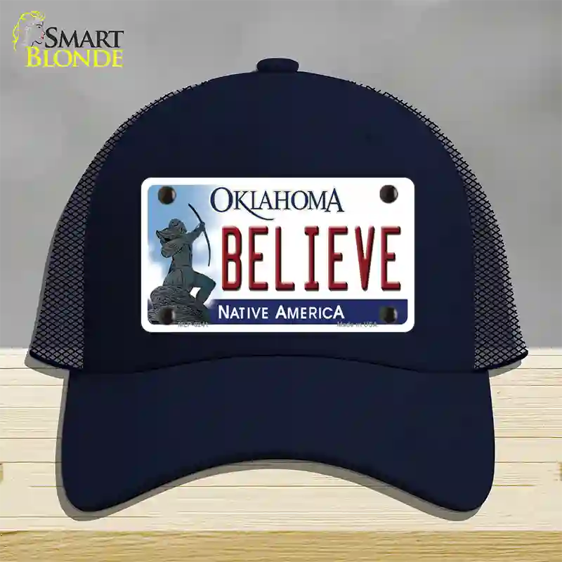 Believe Oklahoma Novelty License Plate Hat Mesh / Navy