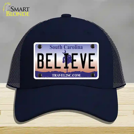 Believe South Carolina Novelty License Plate Hat Mesh / Navy