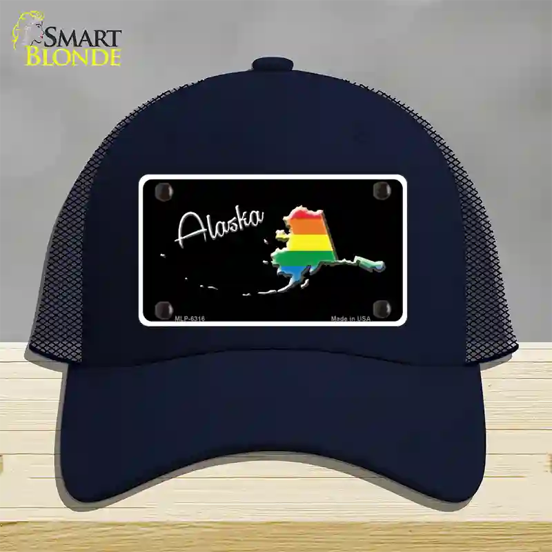 Alaska Rainbow Novelty License Plate Hat Mesh / Navy