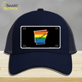 Arkansas Rainbow Novelty License Plate Hat Mesh / Navy