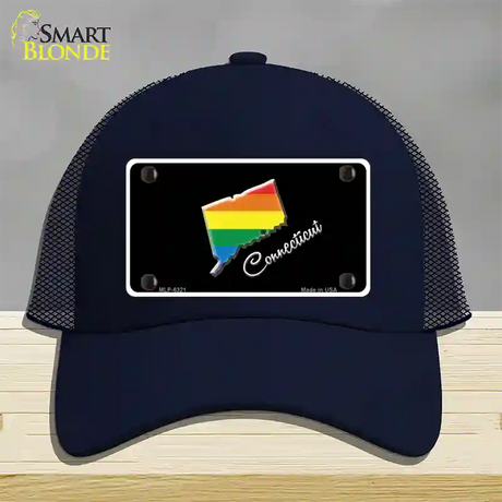 Connecticut Rainbow Novelty License Plate Hat Mesh / Navy