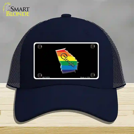 Georgia Rainbow Novelty License Plate Hat Mesh / Navy