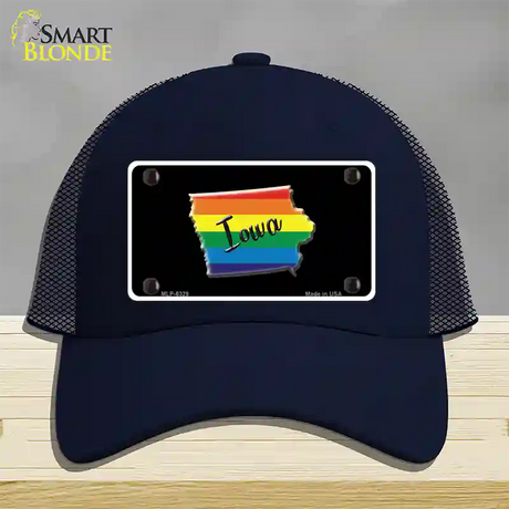 Iowa Rainbow Novelty License Plate Hat Mesh / Navy