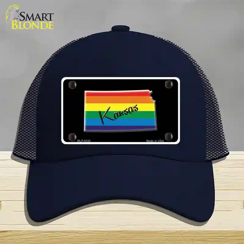 Kansas Rainbow Novelty License Plate Hat Mesh / Navy