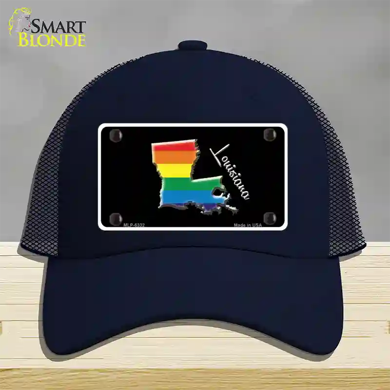 Louisiana Rainbow Novelty License Plate Hat Mesh / Navy