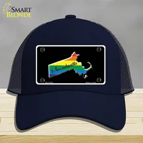 Massachusetts Rainbow Novelty License Plate Hat Mesh / Navy